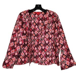 Shamask Geometric Red/Pink/Black Print Open Front Cotton Jacket 1